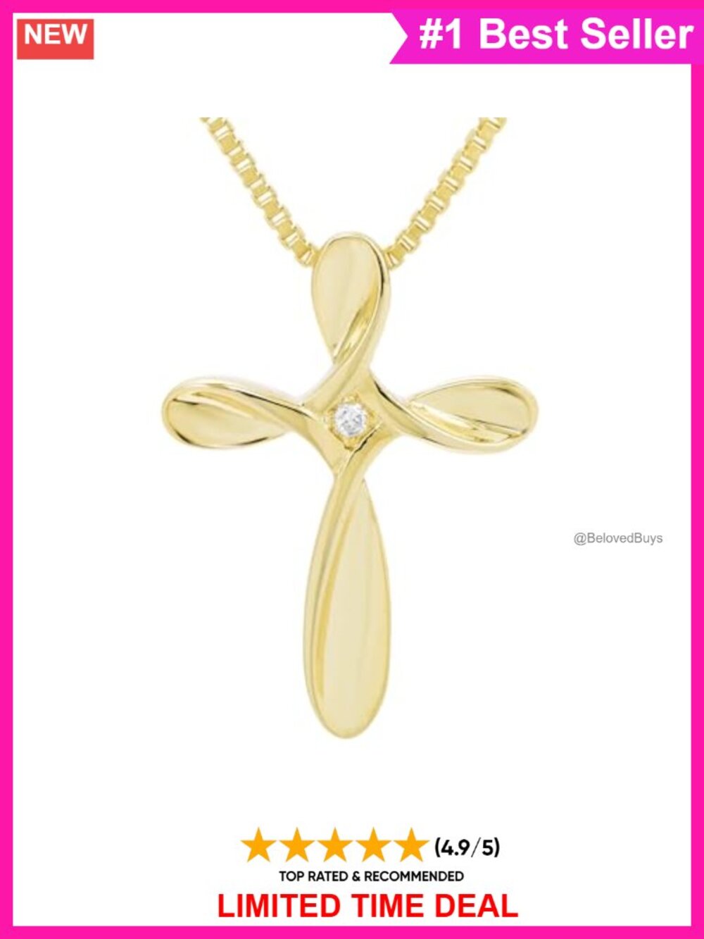 Sterling Silver Diamond Cross Pendant Necklace 18" With 14K Gold Plated Twist